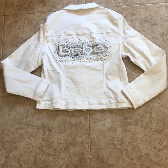 bebe | Jackets & Coats | Bebe Rhinestone Logo Denim Jacket S | Poshmark